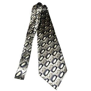 Carlos Devenezia Tie in 100% Silk Abstract Print in Gray and White